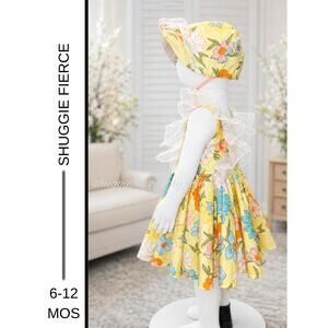 ✨Yellow Floral Handmade Baby Dress + Bonnet Set – 6–12M | One of One ✨QUICK SHIP